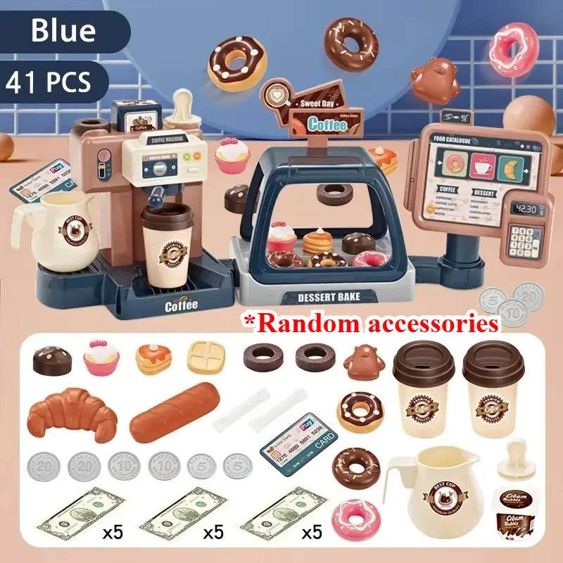 Interactive Cash Register Toy With Realistic Coffee Machine Ice Cream Dessert Playset And Music Lights For Toddlers - ToylandEU