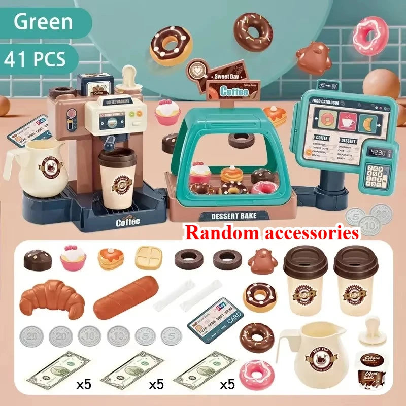 Interactive Cash Register Toy With Realistic Coffee Machine Ice Cream Dessert Playset And Music Lights For Toddlers - ToylandEU