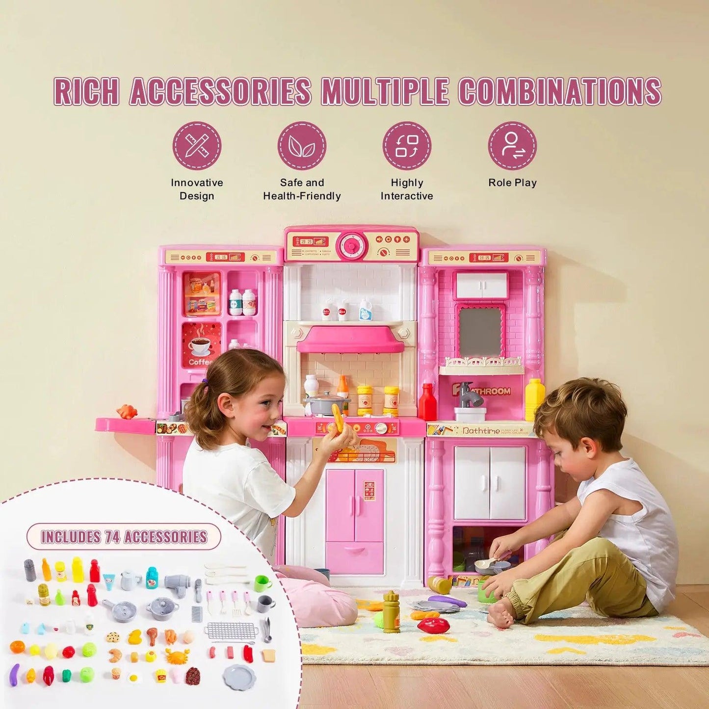  Interactive Kids Kitchen Playset With Sounds And Lights -  ToylandEU™