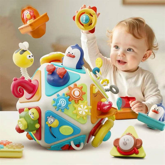 20 in 1 Large Iosahedron Baby Busy Board Ball Montessori Sensory Toy Toddler Educational Learning Activities Travel Motor Skill - ToylandEU