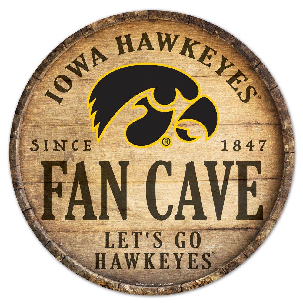 Iowa Hawkeyes Wood Sign 14 Inch Round Barrel Top Design - ToylandEU
