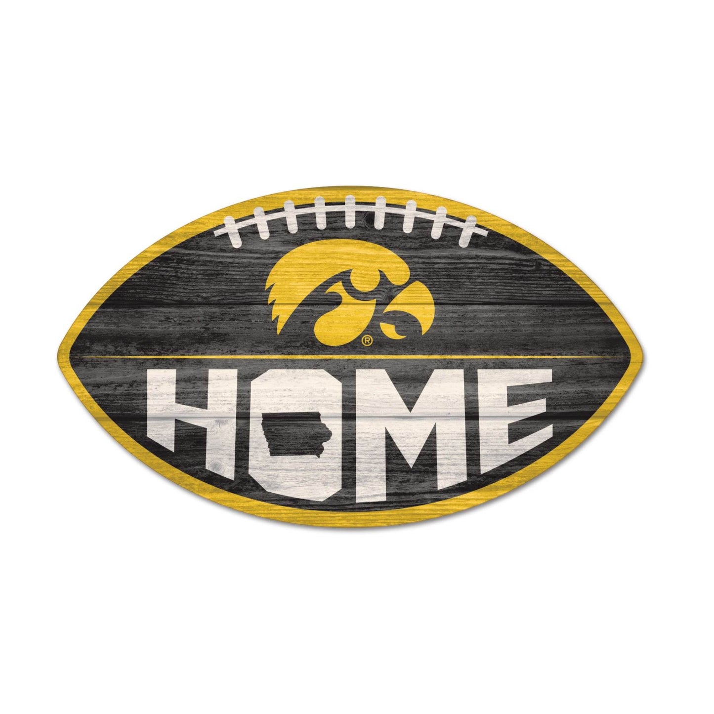 Iowa Hawkeyes Wood Sign Football Shape Wall Decor Classic - ToylandEU