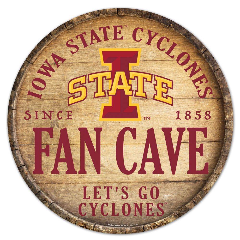 Iowa State Cyclones Wood Sign 14 Inch Round Barrel Top - ToylandEU