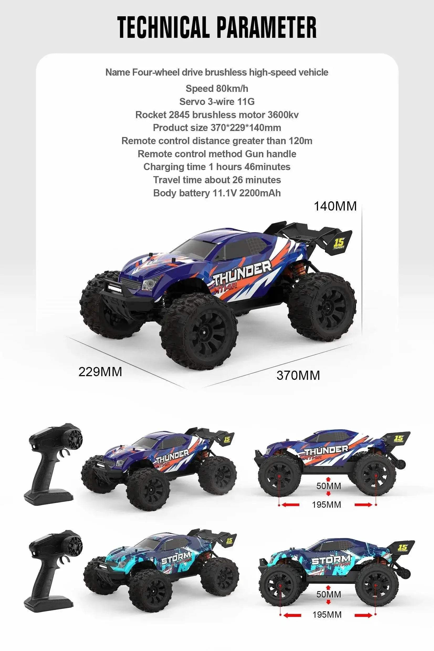 JIUSI MT14R 1/14 RC Racing Car 80km/h 4WD Off-road Toys - ToylandEU
