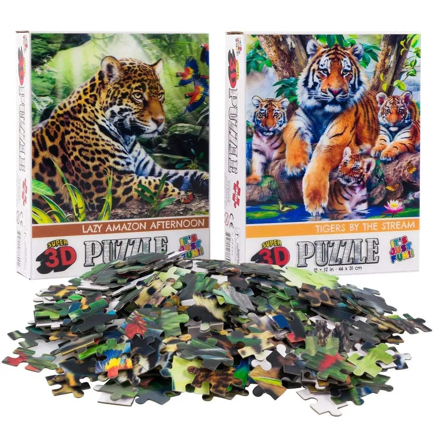 Lenticular 3D Jigsaw Puzzles Set Of 2 Jaguar And Tigers - ToylandEU