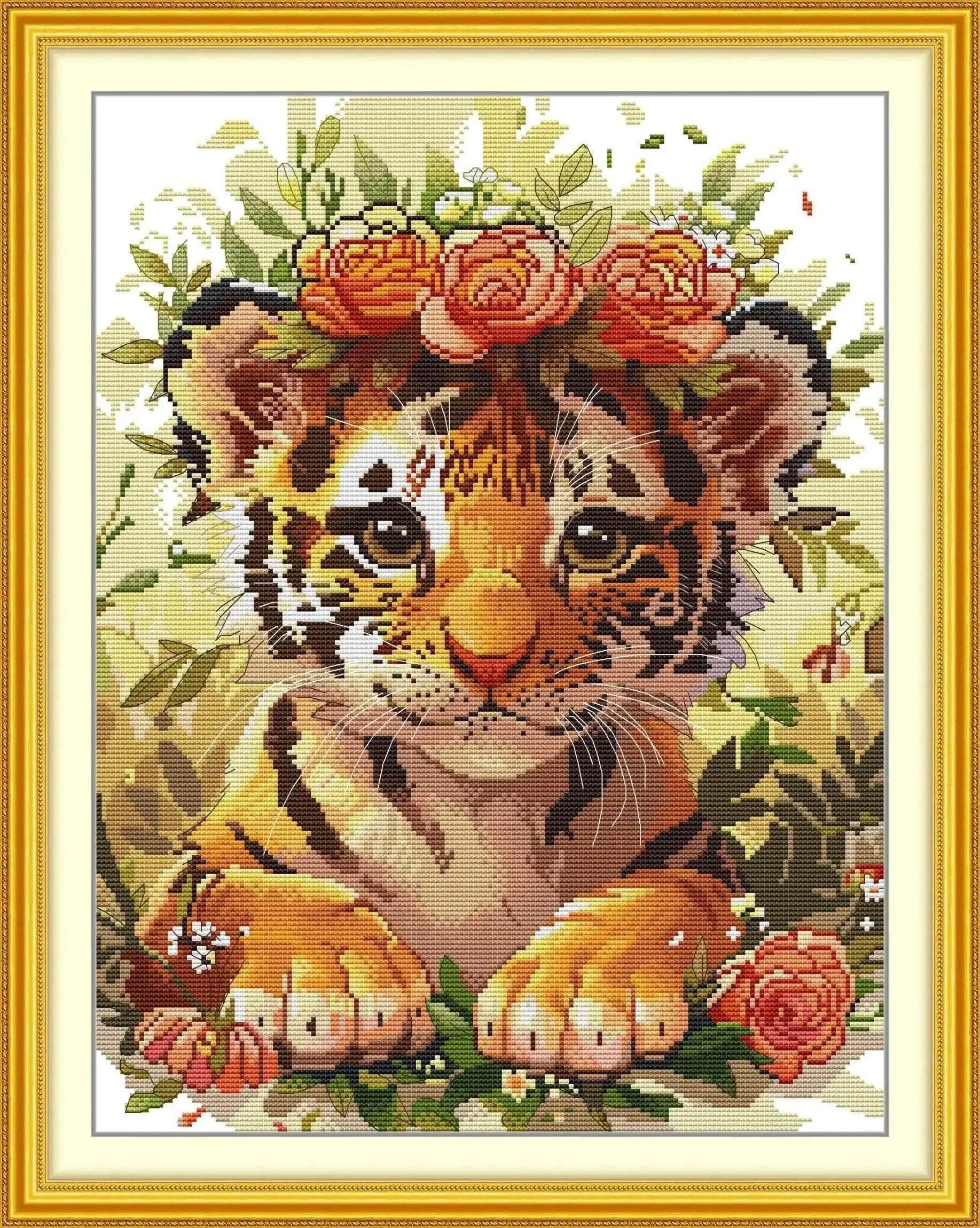  Joy Sunday Beginner's Cross Stitch Kit - Easy Tiger & Fox Pattern on Aida Fabric with DMC Threads -  ToylandEU™