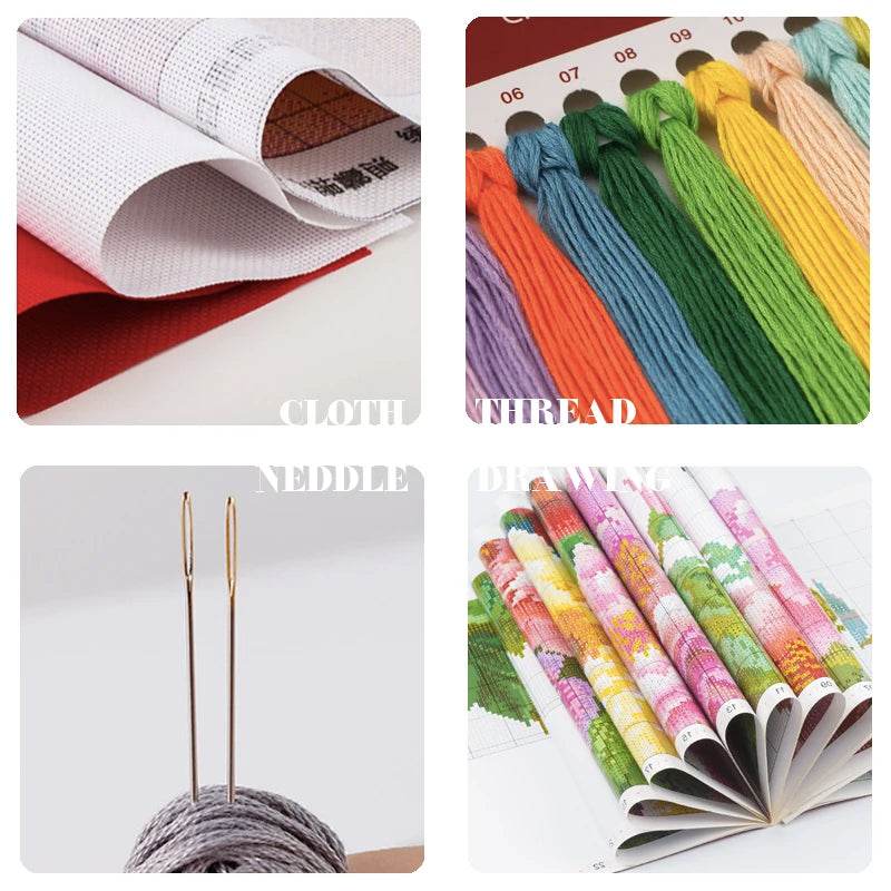 Joy Sunday Cartoon Cross Stitch Kit - Printed Fabric Needlework for Holiday Crafts, 14CT Embroidery - ToylandEU