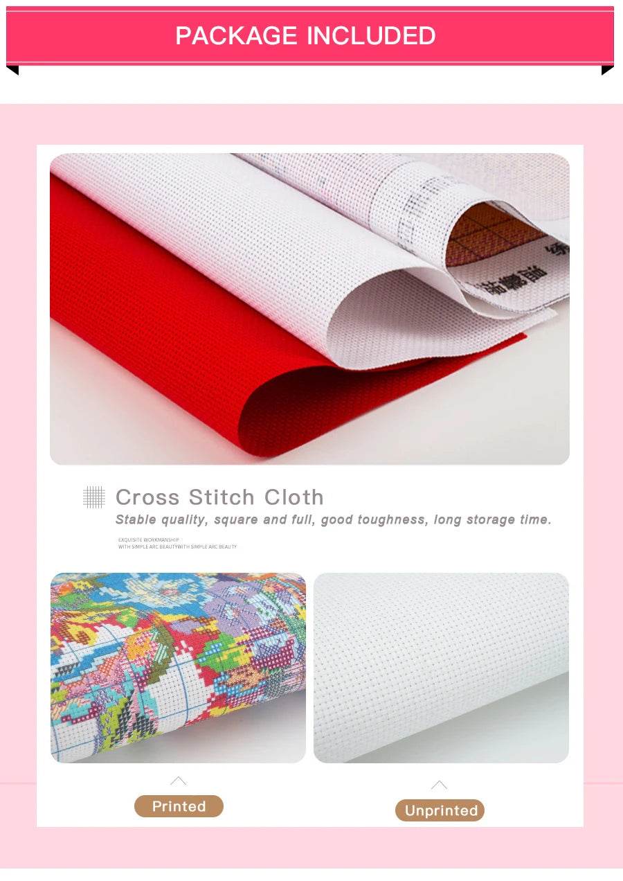 Joy Sunday Cartoon Cross Stitch Kit - Printed Fabric Needlework for Holiday Crafts, 14CT Embroidery - ToylandEU