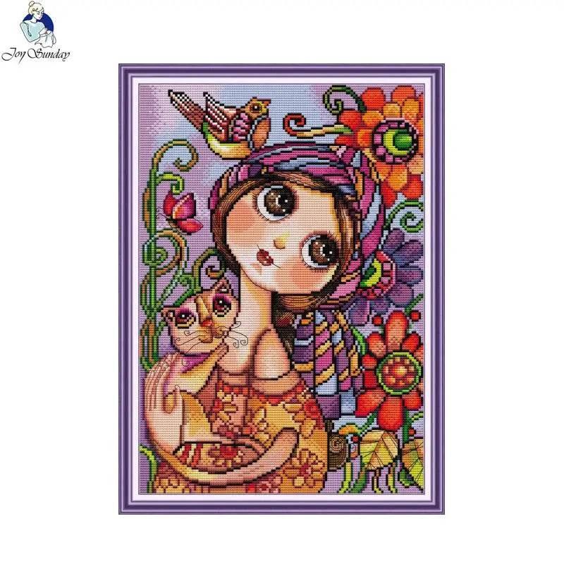 Joy Sunday DIY Kreuzstich-Set „Mädchen mit großen Augen“ – 16 Stiche, 14 Stiche, 11 Stiche, handgefertigte Handarbeiten für Heimdekoration und Geschenke – ToylandEU