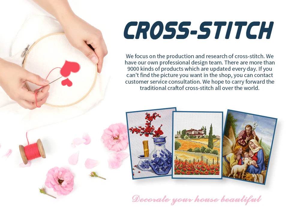Joy Sunday Easy-to-Stitch Pre-Printed Cross Stitch Kit - Love of Crafts 2 with Stamped Aida Fabric - ToylandEU