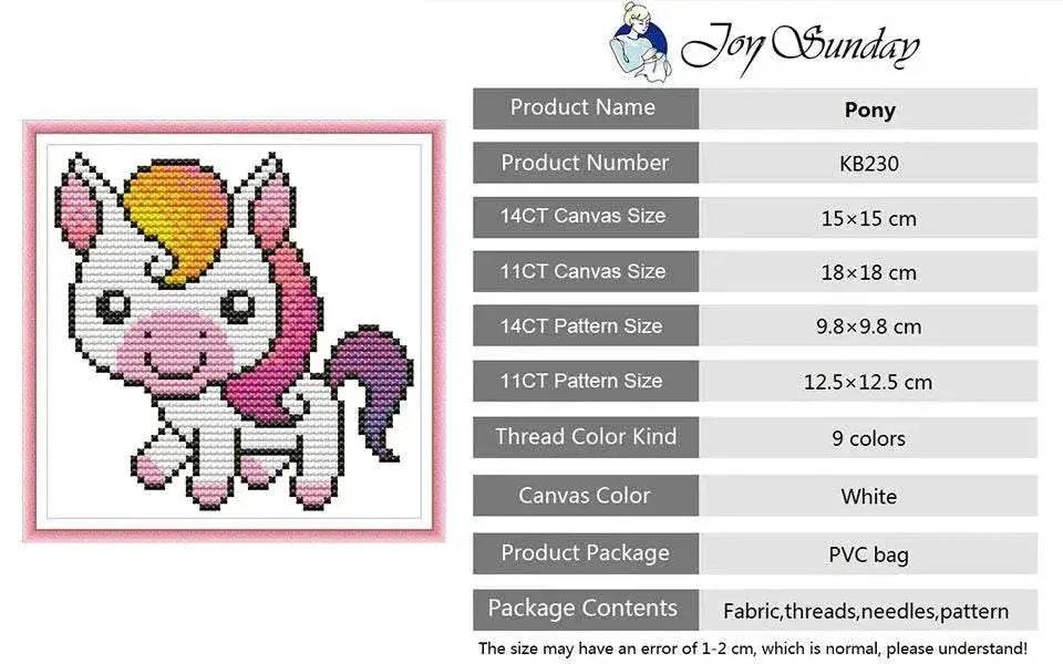 Joy Sunday Mini Cross Stitch Kit - Cartoon Animal Series 14CT & 11CT DIY Embroidery Set for Kids - ToylandEU