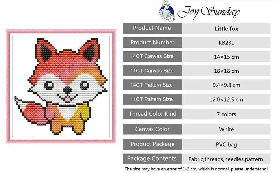 Joy Sunday Mini Cross Stitch Kit - Cartoon Animal Series 14CT & 11CT DIY Embroidery Set for Kids - ToylandEU