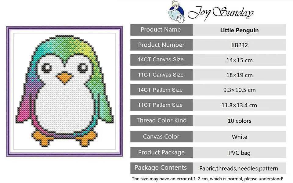 Joy Sunday Mini Cross Stitch Kit - Cartoon Animal Series 14CT & 11CT DIY Embroidery Set for Kids - ToylandEU