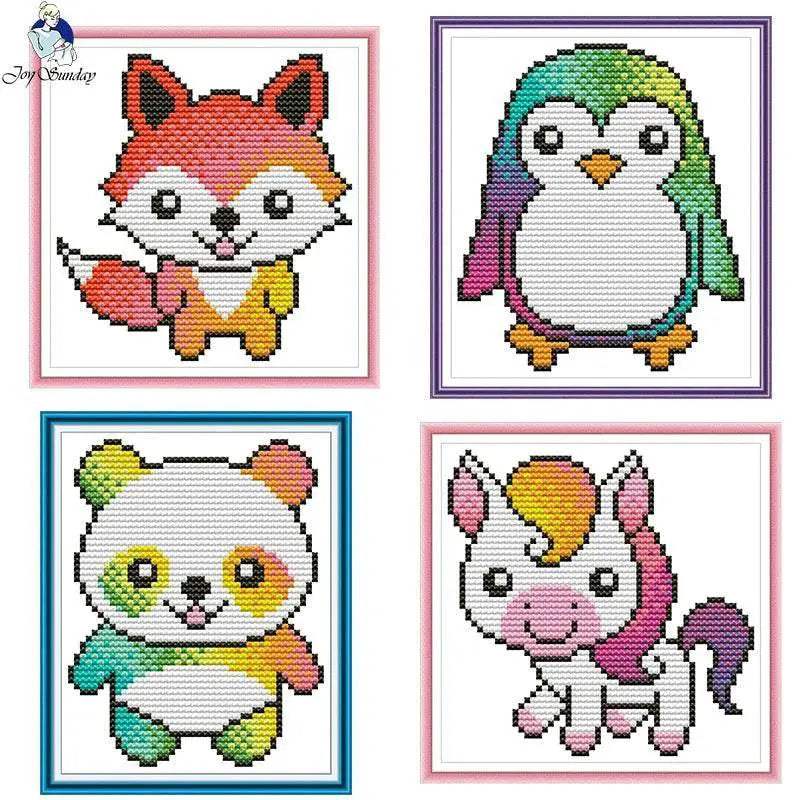 Joy Sunday Mini Cross Stitch Kit - Cartoon Animal Series 14CT & 11CT DIY Embroidery Set for Kids - ToylandEU