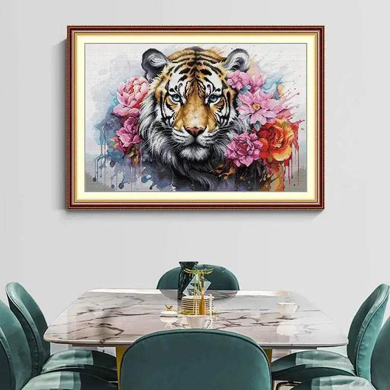Joy Sunday Tiger Design Cross Stitch Kit - Animal Embroidery DIY Canvas for Home Decor and Unique Gifts - ToylandEU