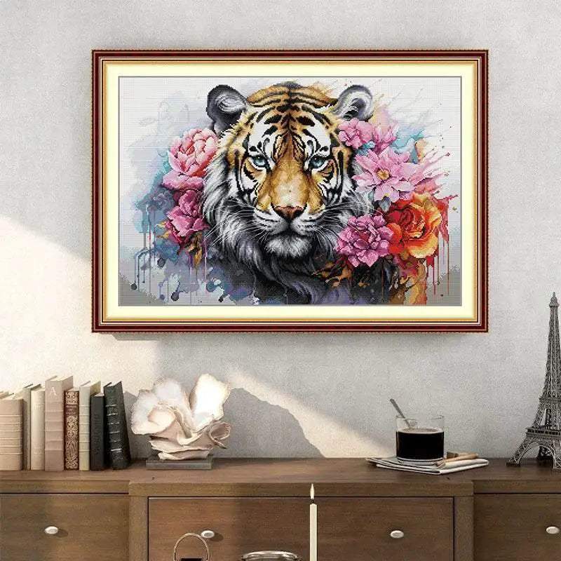 Joy Sunday Tiger Design Cross Stitch Kit - Animal Embroidery DIY Canvas for Home Decor and Unique Gifts - ToylandEU