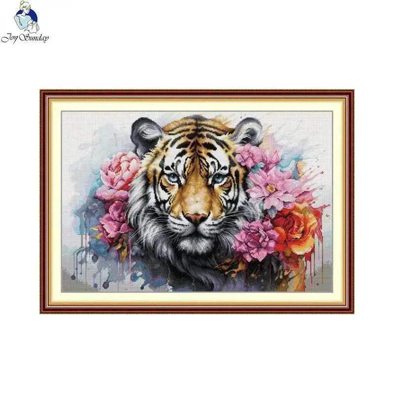 Joy Sunday Tiger Design Cross Stitch Kit - Animal Embroidery DIY Canvas for Home Decor and Unique Gifts - ToylandEU