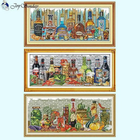  Joy Sunday Wine Bottle Themed Cross Stitch Kits - 14ct, 16ct, 11ct White Fabric DIY Embroidery Set for Home Decor -  ToylandEU™