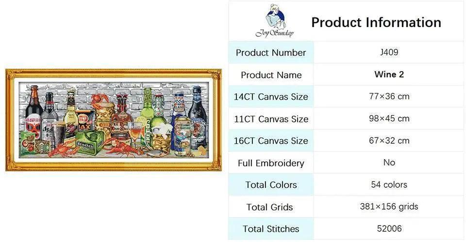  Joy Sunday Wine Bottle Themed Cross Stitch Kits - 14ct, 16ct, 11ct White Fabric DIY Embroidery Set for Home Decor -  ToylandEU™