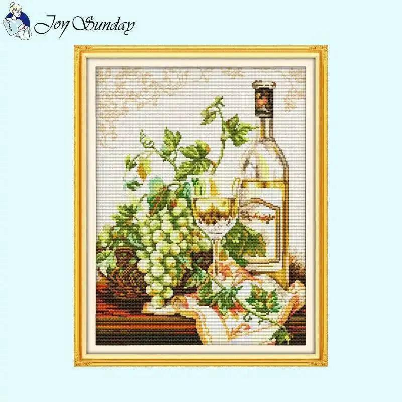  Joy Sunday Wine Bottle Themed Cross Stitch Kits - 14ct, 16ct, 11ct White Fabric DIY Embroidery Set for Home Decor -  ToylandEU™