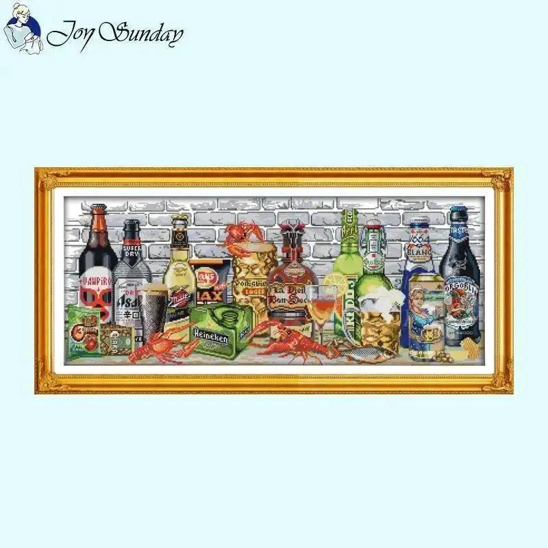  Joy Sunday Wine Bottle Themed Cross Stitch Kits - 14ct, 16ct, 11ct White Fabric DIY Embroidery Set for Home Decor -  ToylandEU™