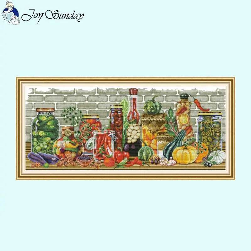 Joy Sunday Wine Bottle Themed Cross Stitch Kits - 14ct, 16ct, 11ct White Fabric DIY Embroidery Set for Home Decor - ToylandEU