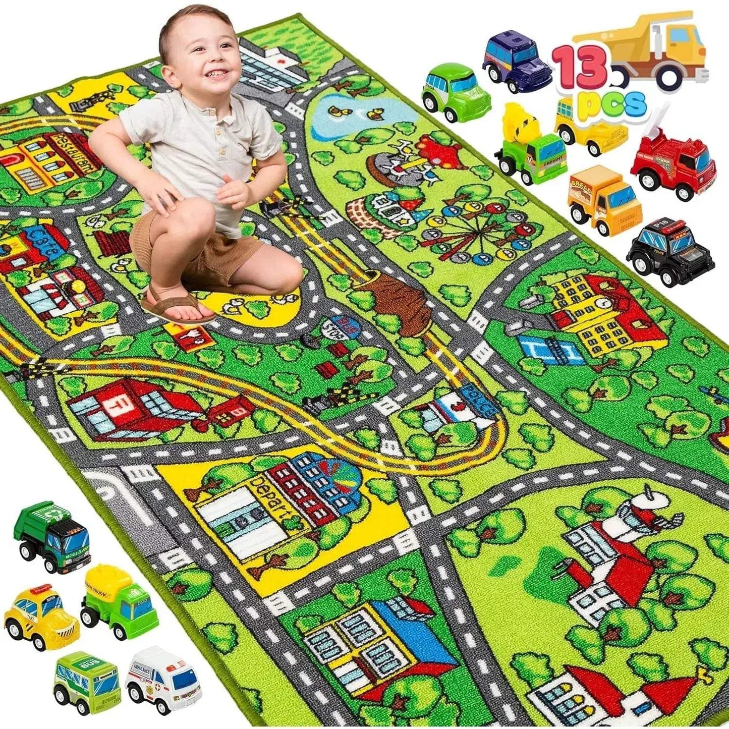 Joyfy Carpet Playmat With 12 Cars For Creative Pretend Play - ToylandEU