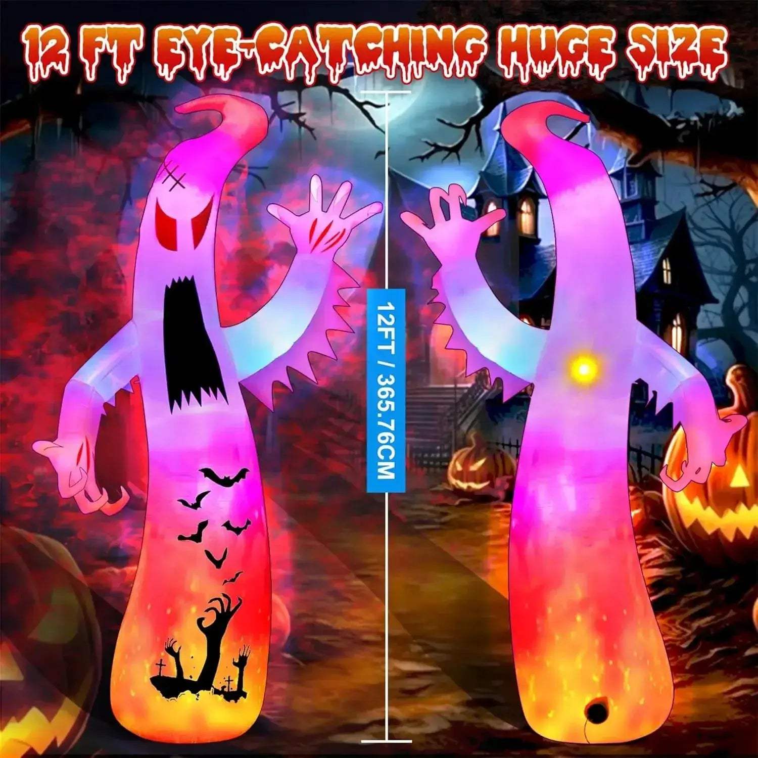 Joyfy Giant 12Ft Ghost Halloween Inflatable With Colorful Lights - ToylandEU