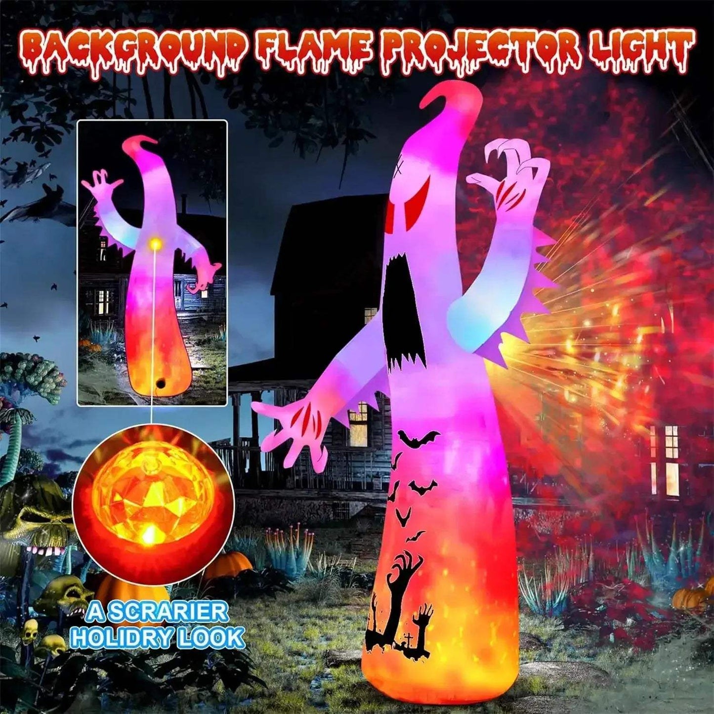 Joyfy Giant 12Ft Ghost Halloween Inflatable With Colorful Lights - ToylandEU