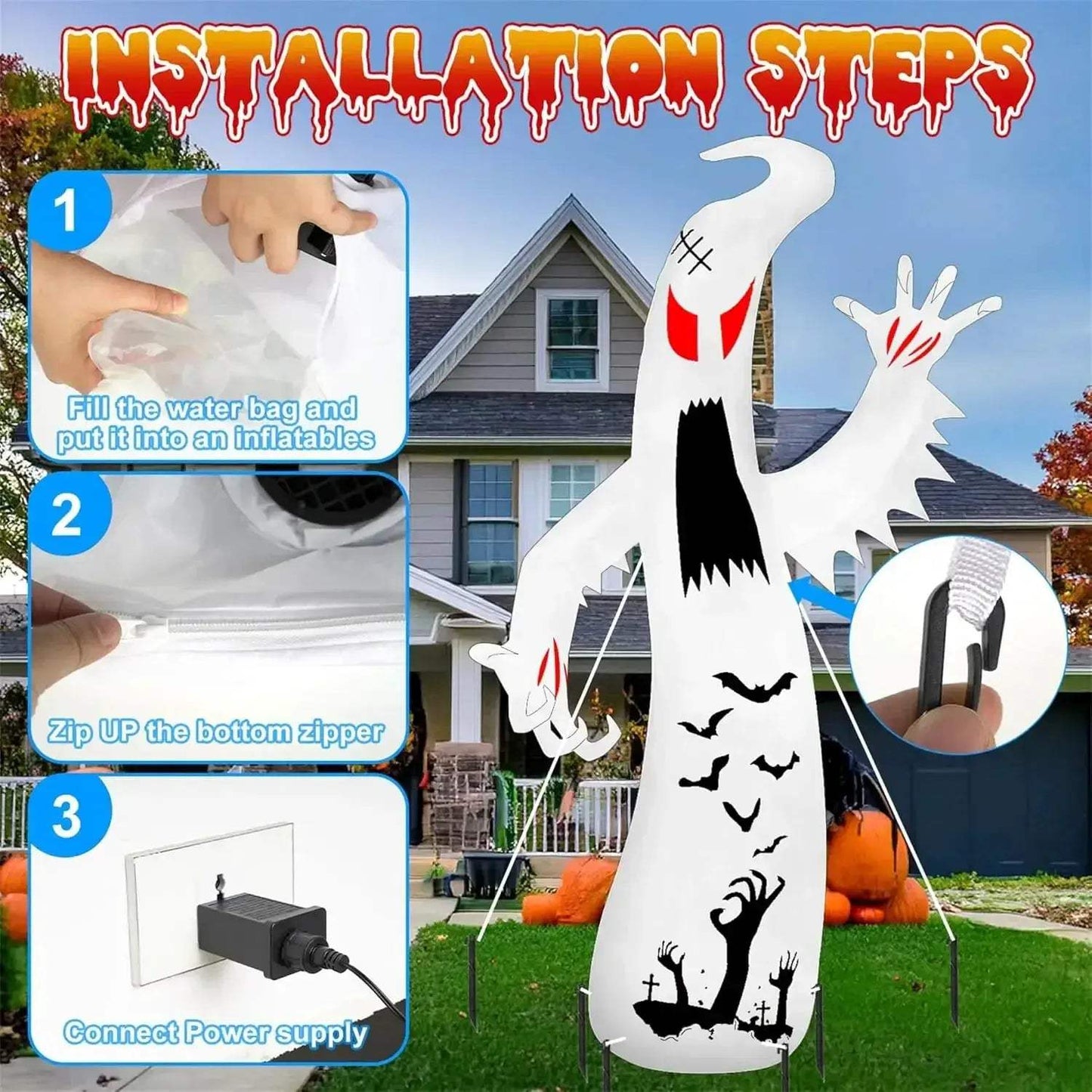 Joyfy Giant 12Ft Ghost Halloween Inflatable With Colorful Lights - ToylandEU