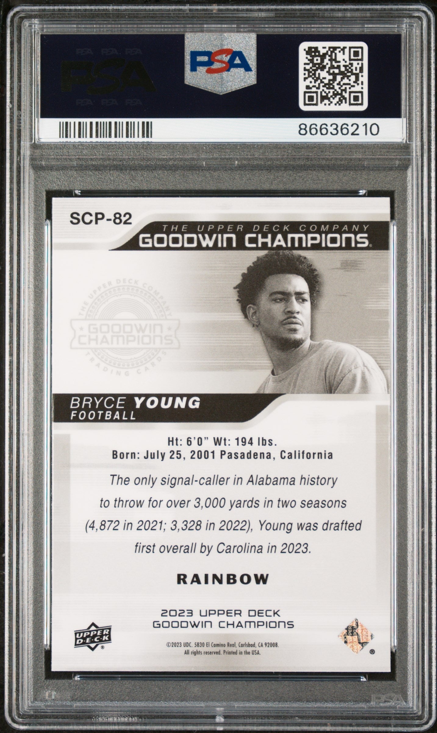 Bryce Young Card Platinum Rainbow PSA 8 Goodwin Champions