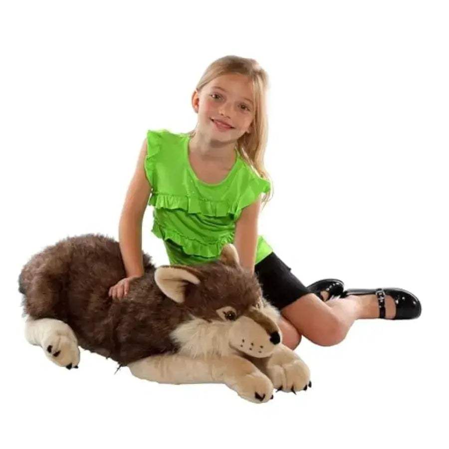 Jumbo Wolf Plush Toy Giant Gray Stuffed Animal Soft Fur - ToylandEU