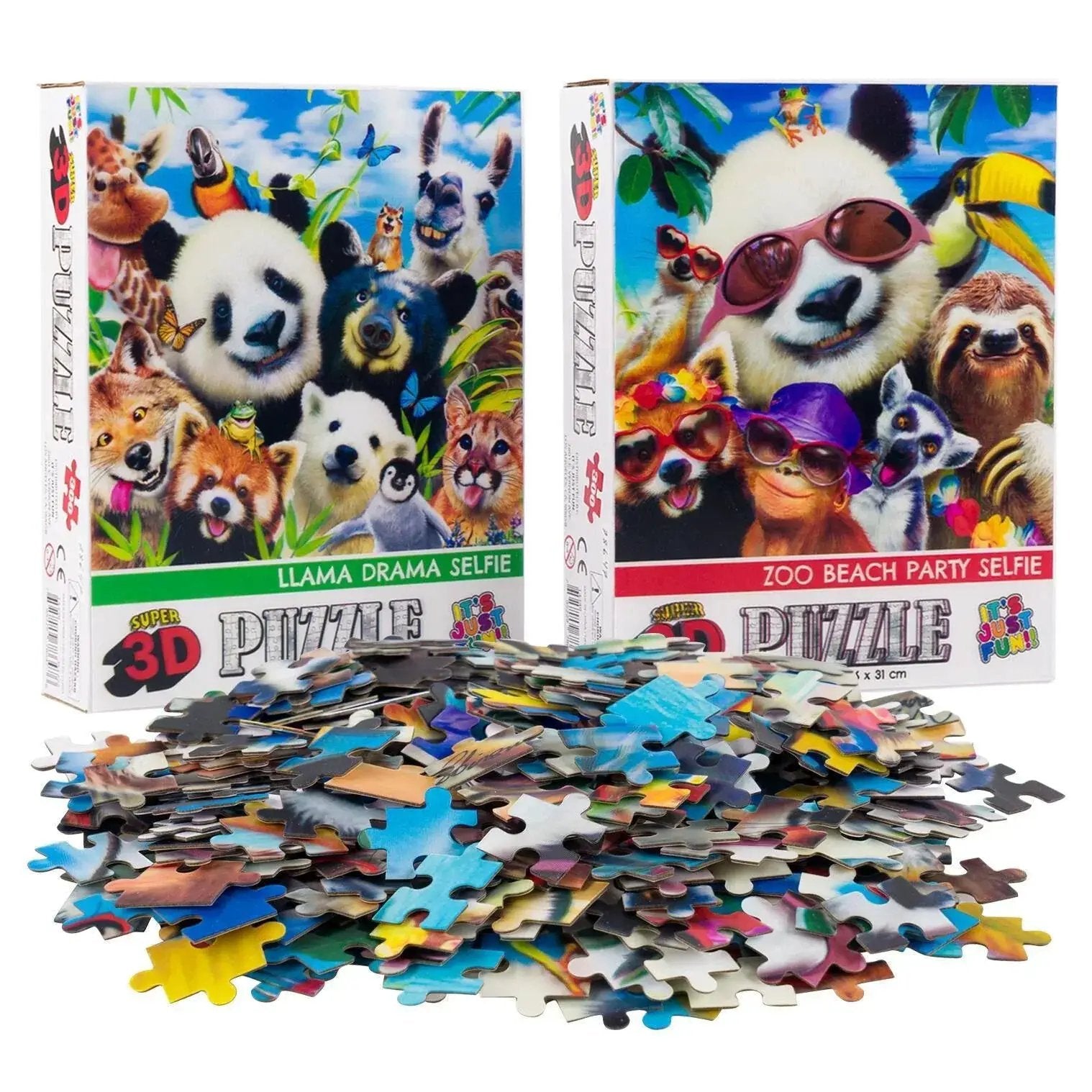 Jungle & Beach Selfie Set of 2 300 Piece Lenticular Jigsaw Puzzles Prime 3D - ToylandEU