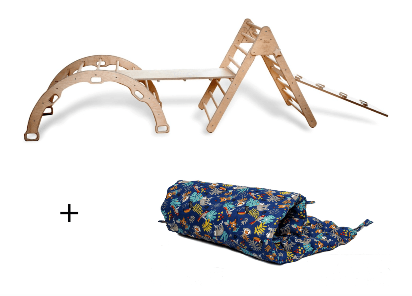Montessori Wooden Climbing and Rocking Toy Set with XL Pillow
