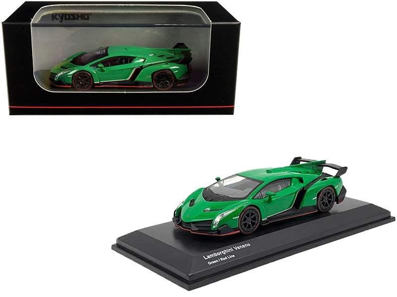 Lamborghini Veneno Green with Red Line | 1/64 Diecast Model Car | Kyosho | Collector Quality