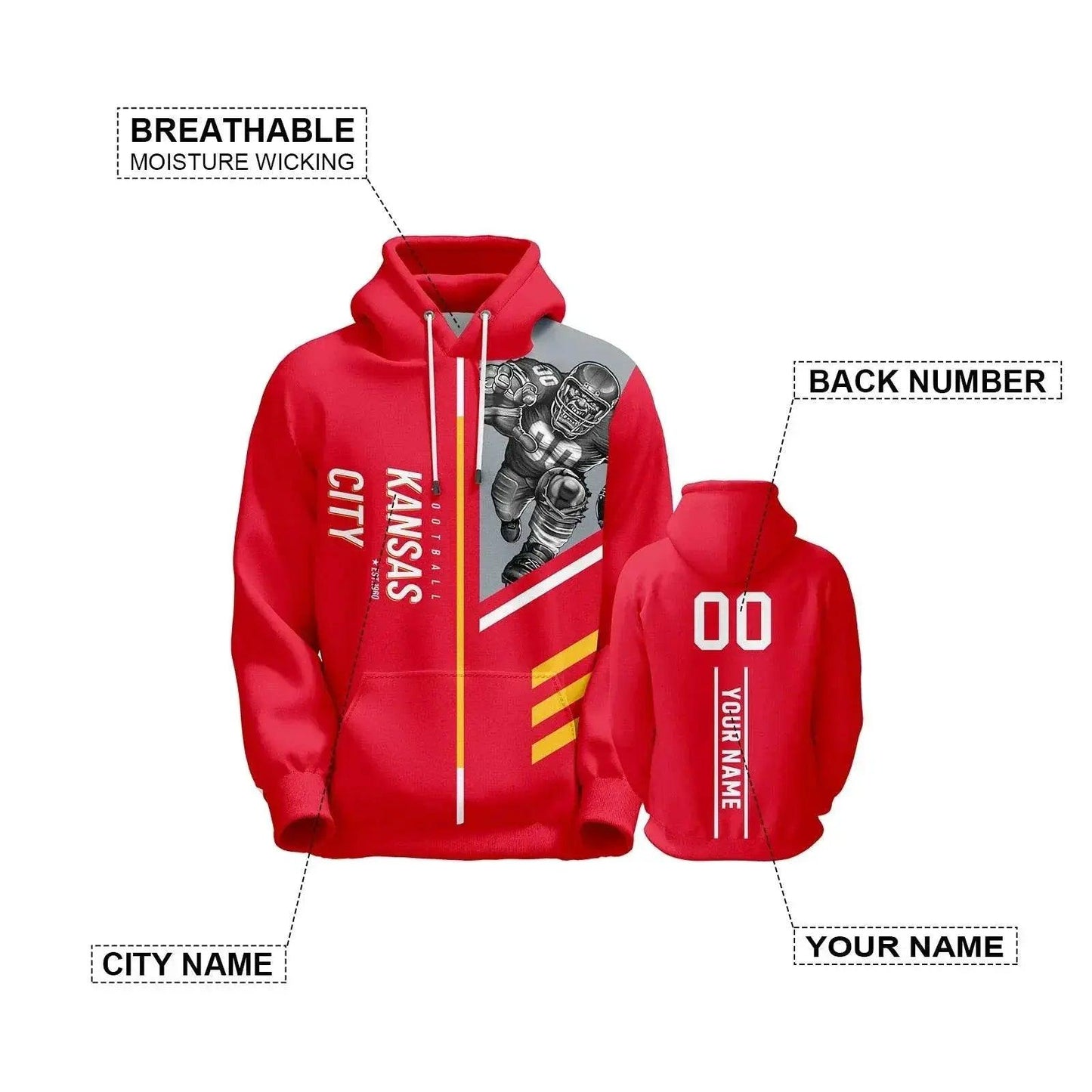  Personalized Kansas City 3D Printed American Football Hoodies - Customizable Sweatshirts for Men, Women, and Youth, Perfect Fan Gifts -  ToylandEU™