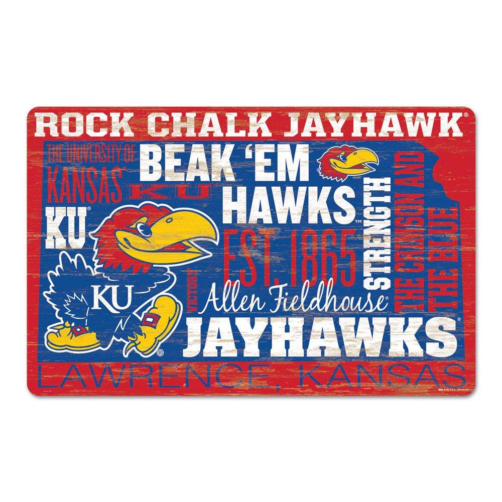 Kansas Jayhawks 11x17 Wood Sign Wordage With Team Colors - ToylandEU