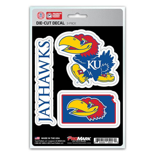 Kansas Jayhawks Die Cut Decal Team 3 Pack Premium Vinyl - ToylandEU