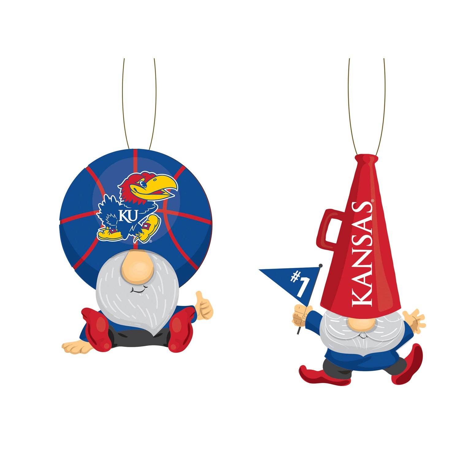 Kansas Jayhawks Ornament Gnome Fans 2 Pack Poly Resin - ToylandEU