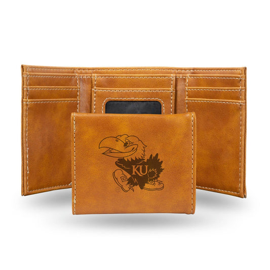 Kansas Jayhawks Trifold Wallet Laser Engraved Leather - ToylandEU