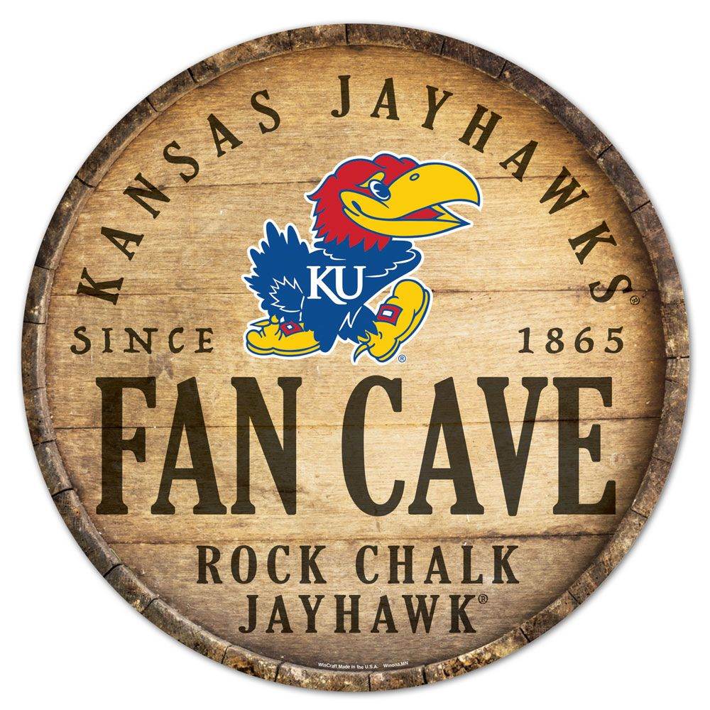Kansas Jayhawks Wood Sign 14 Inch Round Barrel Top Special - ToylandEU