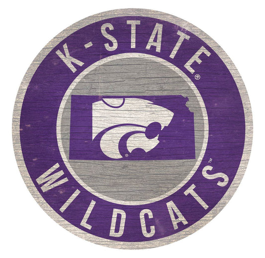 Kansas State Wildcats Wood Sign Round 12 Inch State Design - ToylandEU