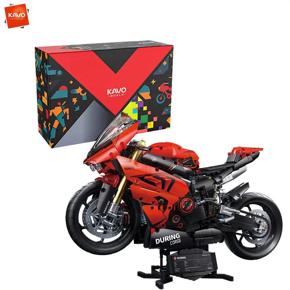 KAVOWORLD 2024PCS Red Black Super Motorcycle Building Blocks Set 1:5 Highly Detailed Mechanical Motorbike Model for Motorcycle - ToylandEU