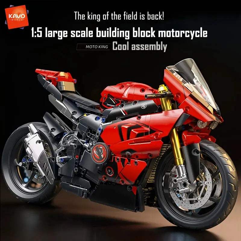 KAVOWORLD 2024PCS Red Black Super Motorcycle Building Blocks Set 1:5 Highly Detailed Mechanical Motorbike Model for Motorcycle - ToylandEU