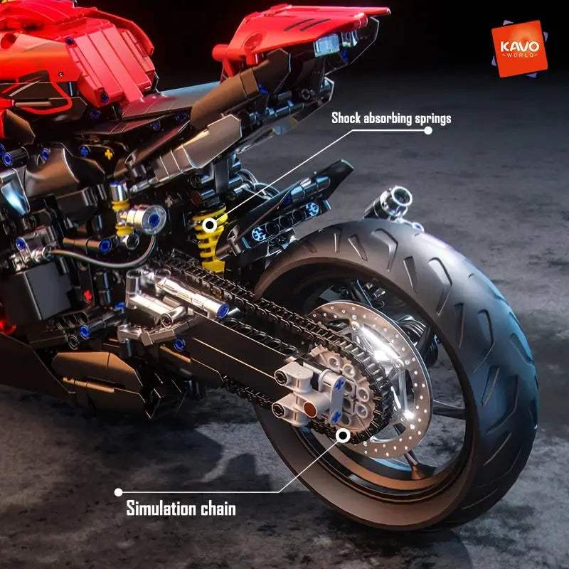 KAVOWORLD 2024PCS Red Black Super Motorcycle Building Blocks Set 1:5 Highly Detailed Mechanical Motorbike Model for Motorcycle - ToylandEU