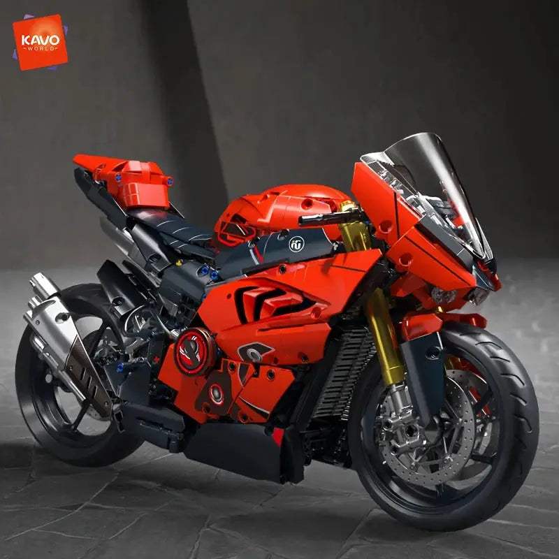 KAVOWORLD 2024PCS Red Black Super Motorcycle Building Blocks Set 1:5 Highly Detailed Mechanical Motorbike Model for Motorcycle - ToylandEU
