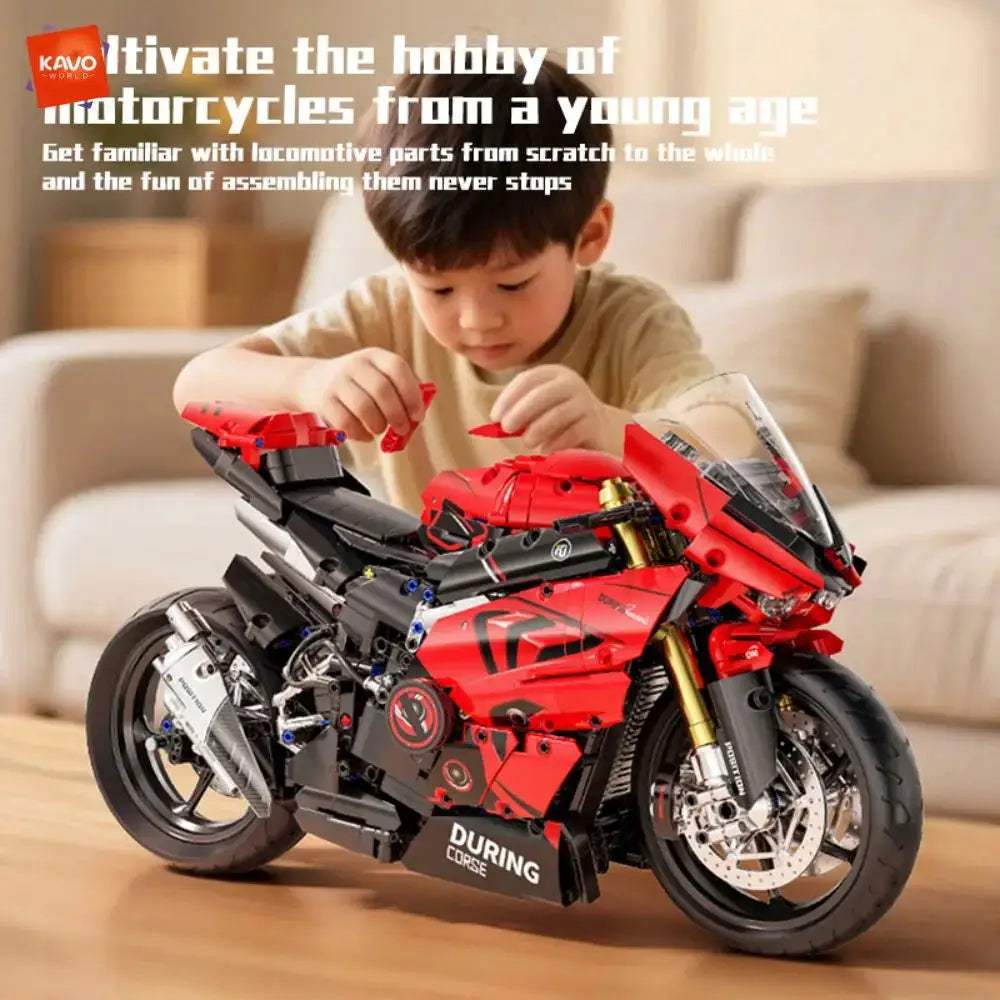 KAVOWORLD 2024PCS Red Black Super Motorcycle Building Blocks Set 1:5 Highly Detailed Mechanical Motorbike Model for Motorcycle - ToylandEU