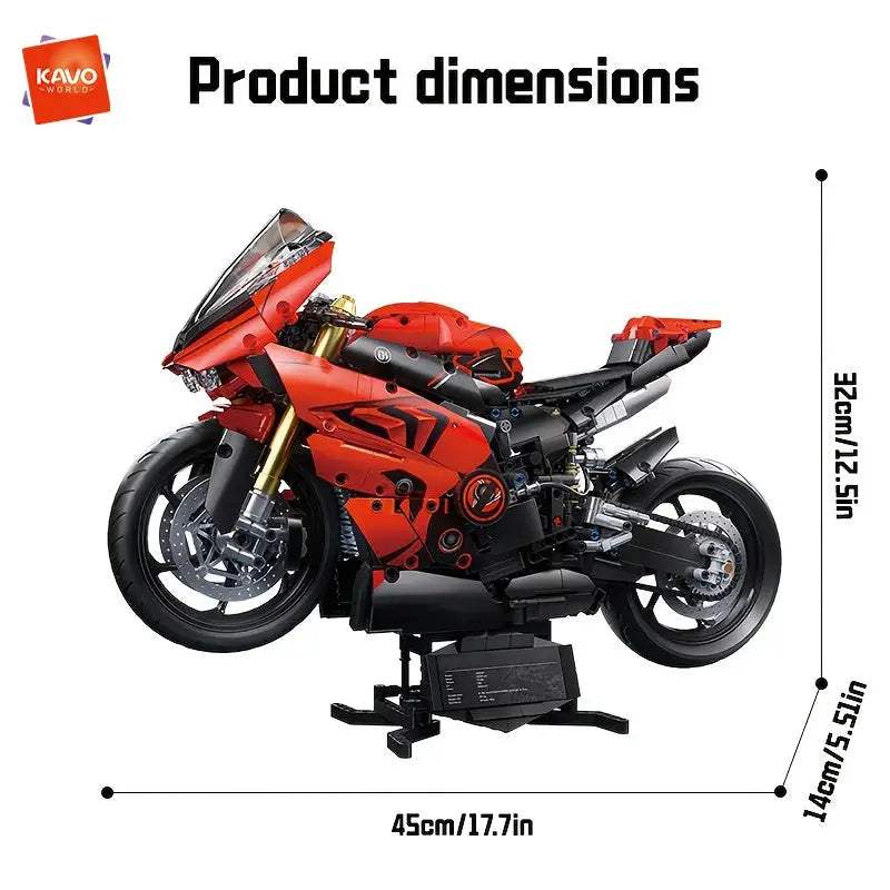 KAVOWORLD 2024PCS Red Black Super Motorcycle Building Blocks Set 1:5 Highly Detailed Mechanical Motorbike Model for Motorcycle - ToylandEU