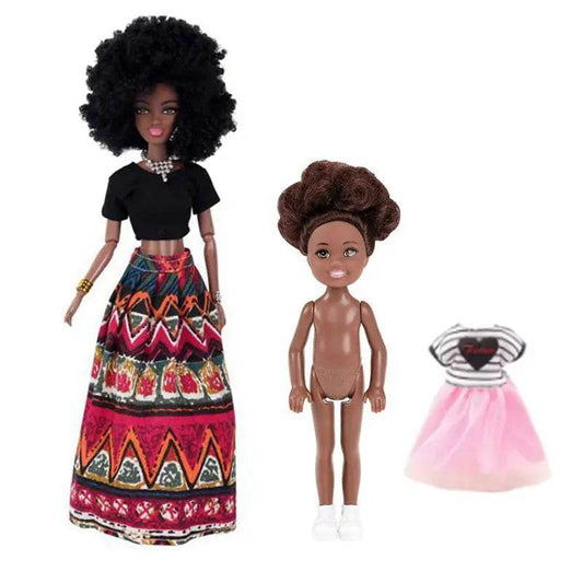 Kawaii Items African Girls Black Doll 30cm Mother 14cm Daughter Body With Clothes For Kids DIY Game Best Birthday Present - ToylandEU