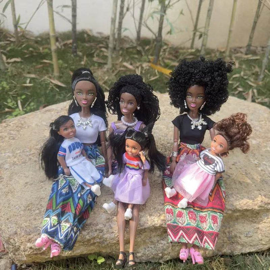 Kawaii Items African Girls Black Doll 30cm Mother 14cm Daughter Body With Clothes For Kids DIY Game Best Birthday Present - ToylandEU